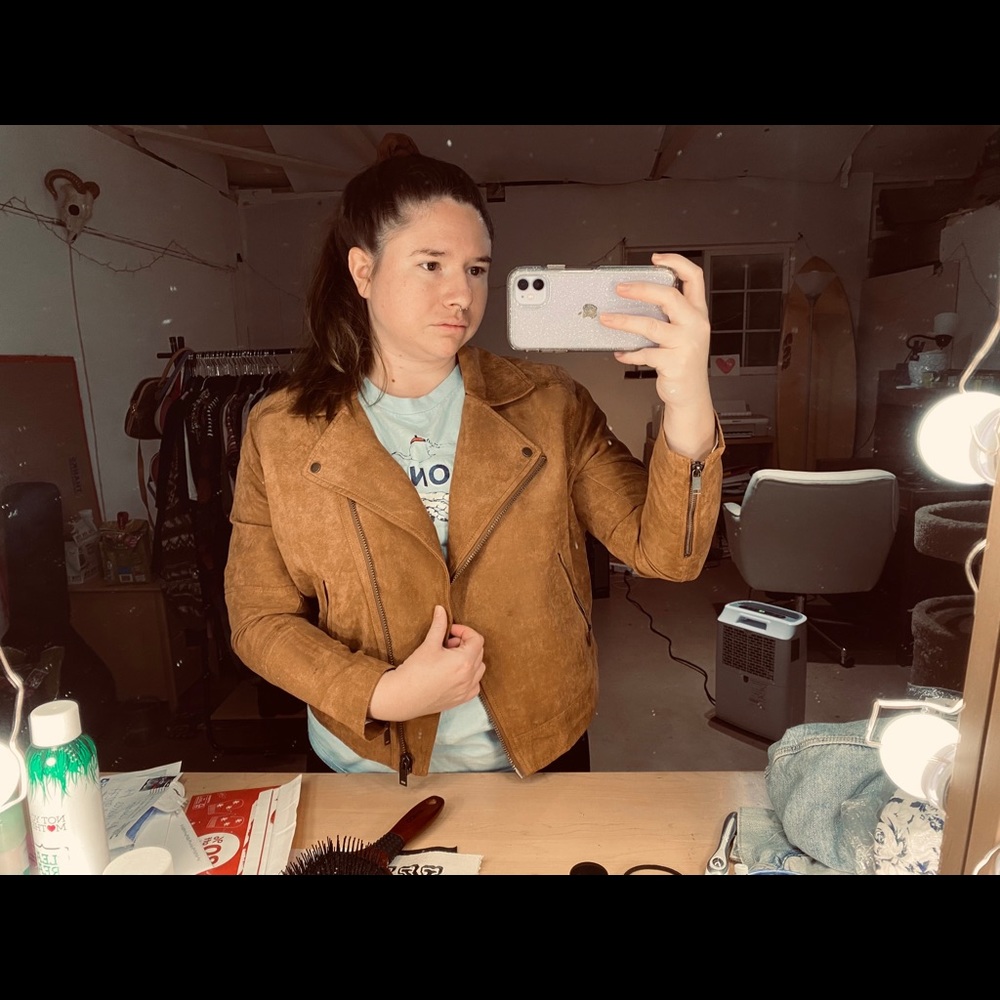 Suede cropped moto jacket